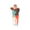 Young man and woman looking at each other and embracing, couple in love vector Illustration