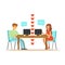 Young man and woman in love chatting sitting in their office colorful character vector Illustration