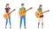 Young Man and Woman Musician Guitarist Character Playing Guitar Performing Street Concert Vector Set