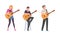 Young Man and Woman Musician Guitarist Character Playing Guitar Performing Street Concert Vector Set