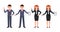 Young man and woman office workers waving hands and writing notes. Vector illustration of cartoon coworkers in business suits.