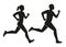Young man and woman runs, black contour silhouette. Male and female runners. Sport lifestyle, speed, victory, race
