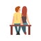 Young Man and Woman Sitting on Bench, Happy Romantic Couple on Date, Back View, Happy Lovers Characters Vector