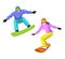Young Man and Woman Snowboarding. Isolated.