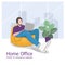 Young man working at home. Freelancer. Remote worker. Home office. Illustrations concept coronavirus COVID-19.