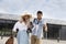 Young married couple at the train station