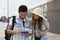 Young married couple at the train station