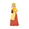 Young Medieval Female Peasant Carrying Jar of Milk Vector Illustration