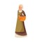 Young Medieval Female Peasant Carrying Wicker Basket Vector Illustration