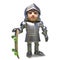 Young medieval knight in armour standing with his skateboard, 3d illustration