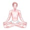 Young meditating yogi man in lotus pose isolated on white background. Vector illustration