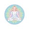 Young meditating yogi woman in lotus pose isolated on colorful mandala background. Vector illustration