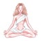 Young meditating yogi woman in lotus pose isolated on white background. Vector illustration