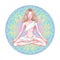 Young meditating yogi woman in lotus pose on mandala background. Vector illustration