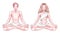 Young meditating yogis man and woman in lotus pose isolated on white background. Vector illustration