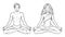 Young meditating yogis man and woman in lotus pose isolated on white background. Vector illustration