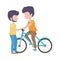 Young men with bike transport cartoon character