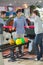 Young men bowling poised to high five