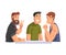 Young Men Sitting, Communicating and Looking at Us Set, Meeting of Friends Cartoon Vector Illustration