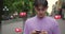 Young men use phone feel happy vlogger influencer animation with user interface - likes, followers, comments for social