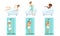 Young Men and Women Taking Shower and Bath in Bathtub in Bathroom Set Vector Illustration