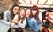Young millennial women taking selfie for streaming platform through digital action web cam - Influencer marketing concept