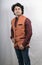 Young model wearing orange half indian jacket