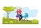 Young modern family walk baby carriage, ecology natural outdoor stroll, character hold newborn flat vector illustration