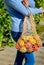 A young modern woman carries purchases from market