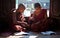 Young monks learning in monastery Myanmar