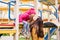 Young mother with 5 years old girl at playground.