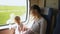 Young mother with baby traveling by train