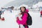 Young mother and her child, skiing in Austrian Alps