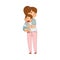 Young Mother Holding Her Crying Baby Boy with Arms and Hugging Him Vector Illustration