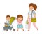 Young Mother Walking with Her Daughter Pushing Baby Buggy with Her Little Brother as Family Relations Vector