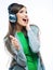 Young motion woman with headphones listening music