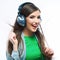 Young motion woman with headphones listening music .Music teena