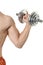 Young muscleman training with dumbbell