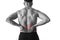 Young muscular body sport man holding sore low back waist are suffering pain in athlete stress