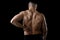 Young muscular body sport man holding sore low back waist are suffering pain in athlete stress