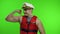 Young muscular sailor man works as lifeguard at beach shows muscles. Chroma key