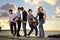 Young musical band posing with instruments