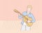 Young musician playing guitar on stage.Eps10 vector