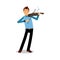 Young musician playing a violin cartoon character, violinist playing classical music vector Illustration