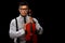 Young musician posing with a violin