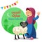 Young Muslim Girl With Eid Al-Adha Sheep