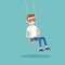 Young nerd sitting on the swing / editable flat vector illustration