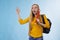 Young nervous woman going to school