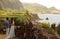 Young newly wedded couple in honneymoon on Flores island, Azores