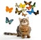 Young norwegian cat and butterfly